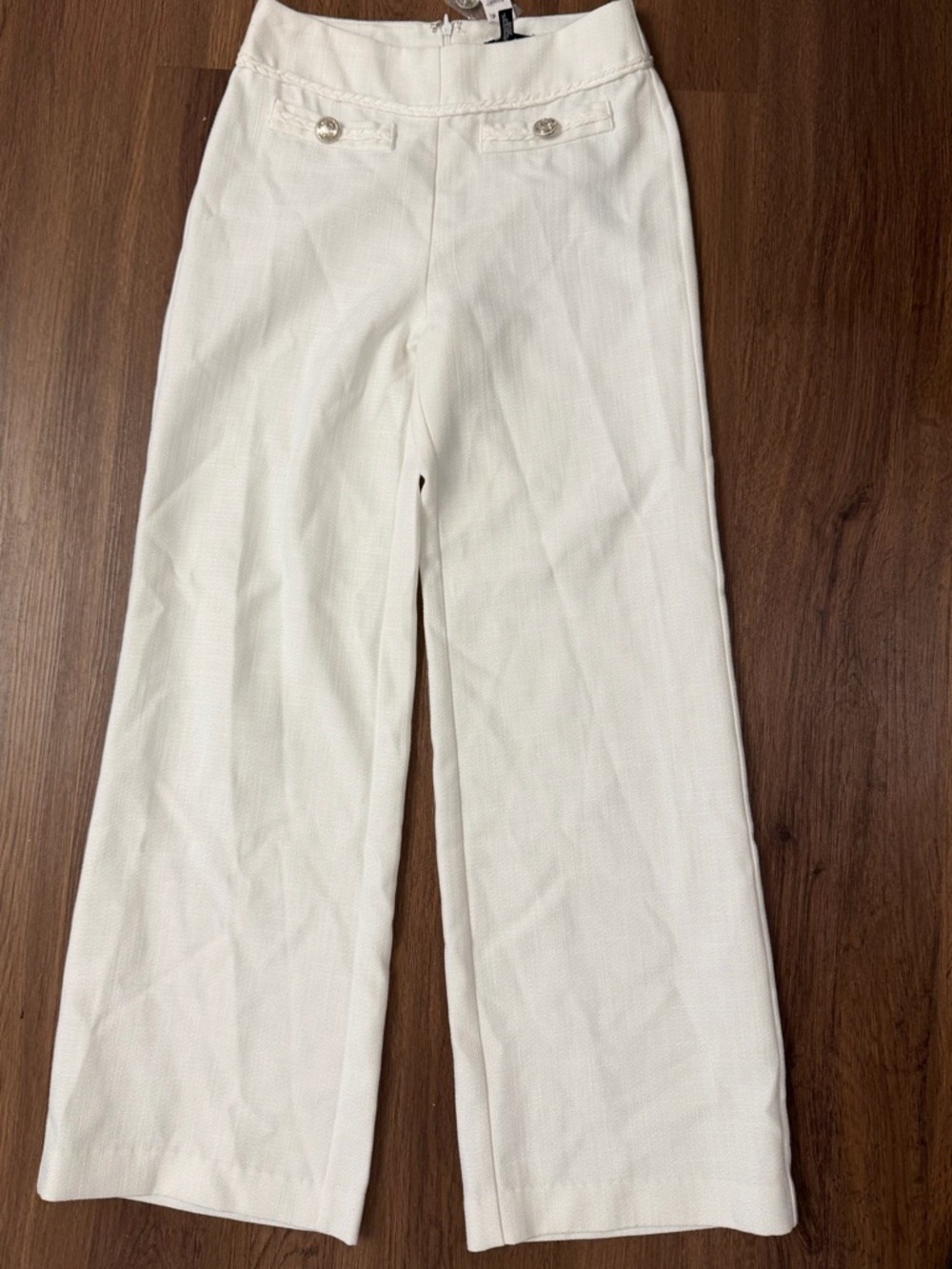 Aqua Cream Wide-Leg Textured Dress Pants